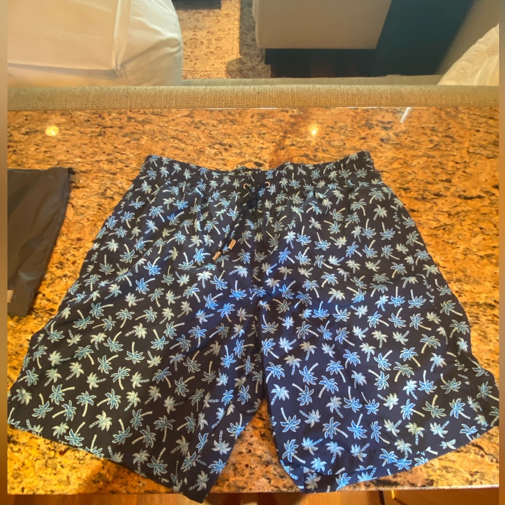 Canali Men’s US XL Palm Trees Swim Trunks Blue.